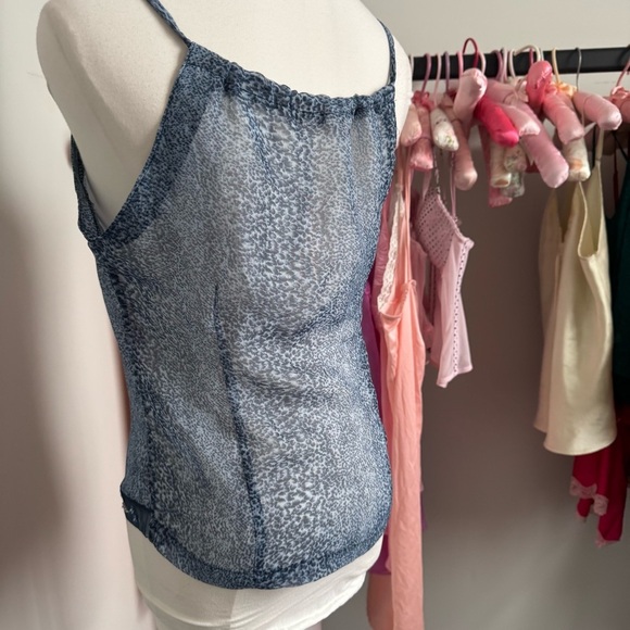 Vintage Y2K Blue Leopard Print Top sheer fairycore sequins beaded XS coquette - Picture 6 of 6